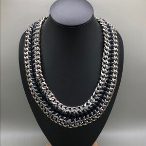 Doncaster woven metal and fabric chunky chain necklace dressy statement vintage.